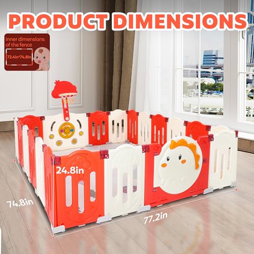 Image of FAHKNS Baby Playpen, Foldable Baby Playen with 18 Panel, Seamless Adjustable Playard with Mat, External Door Lock to Prevent Accidental Opening, Indoor, Outdoor