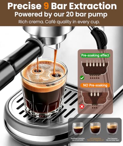 Image of atatix Espresso Machine with Milk Frother, 20 Bar Pressure Espresso Maker, with 44OZ Removable Tank, Compact Stainless Steel Coffee Machine for Home, Office, Latte, Cappuccino, Macchiato, Silver