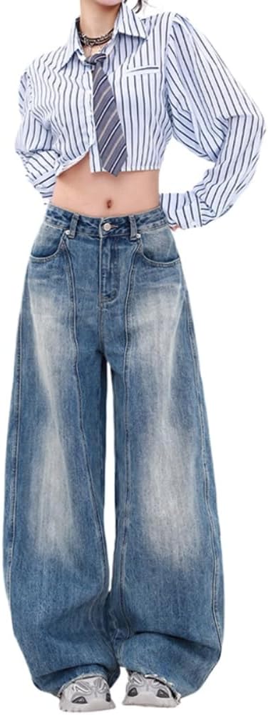 American Retro Jeans for Women Spring and Autumn Design wash Loose drooping Pants