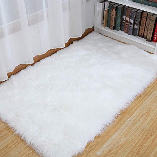 SXYHKJ Oveja de Piel sintética Felpudo Alfombra Antideslizante Lujosa Suave Lana Artificial Alfombra para salón Dormitorio baño sofá Silla cojín (Blanco, 60X90CM)