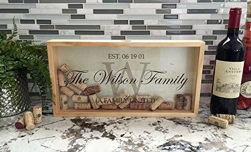 Personalized Wedding Gifts, Rustic Wedding Gift for the Groom and for Her (Wilson Design)- Wall Mounted Monogram Wine Cork Shadow Box Holder Display (16.25" x 8.5")