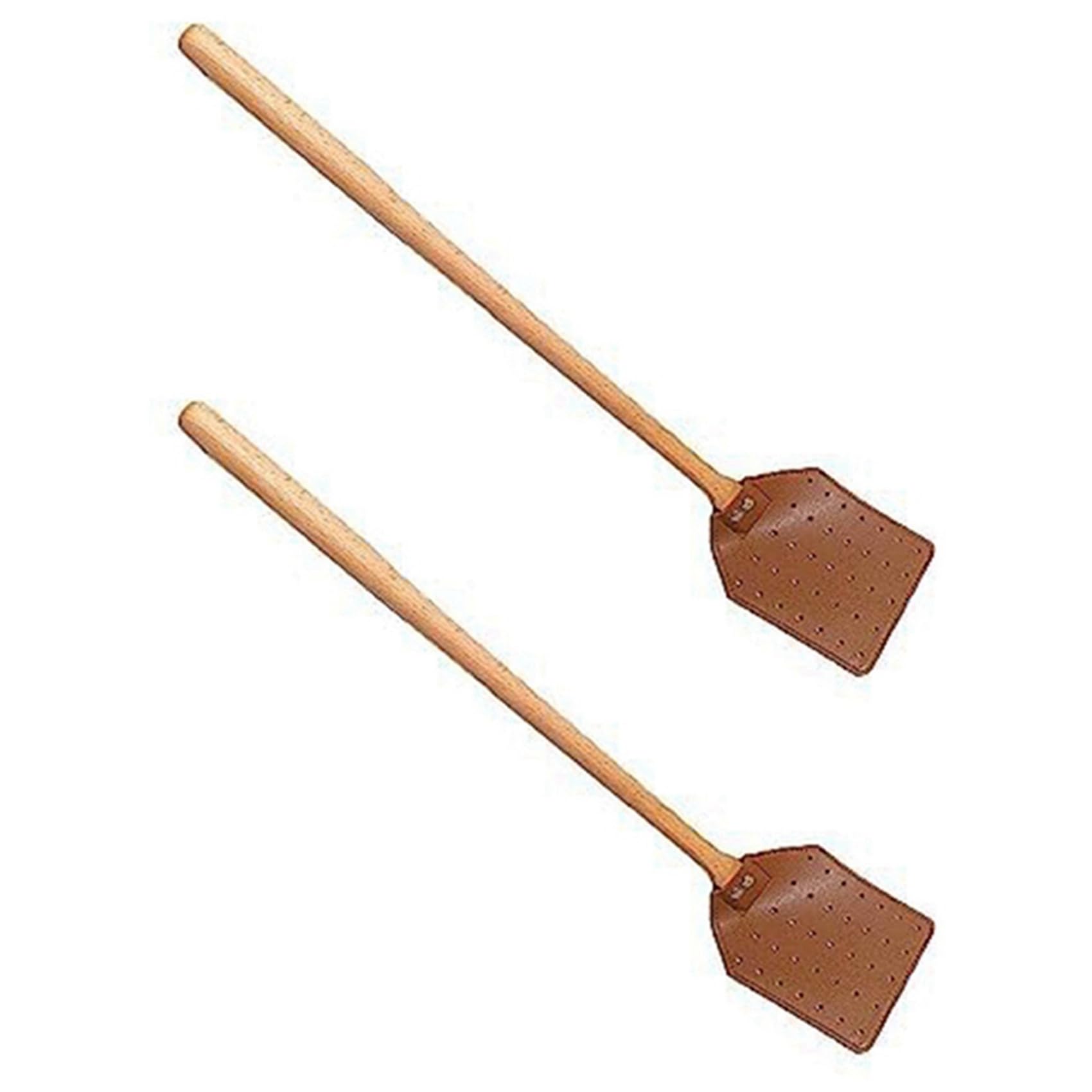 Hndhbfgrt 2X PU Leather Fly Swatter Heavy Duty Manual Fly Swatter with Wood Handle, Leather Fly Swatter for Indoor Outdoor