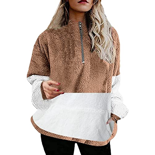 Manteau en peluche femme chaud haut fluide zippé uni