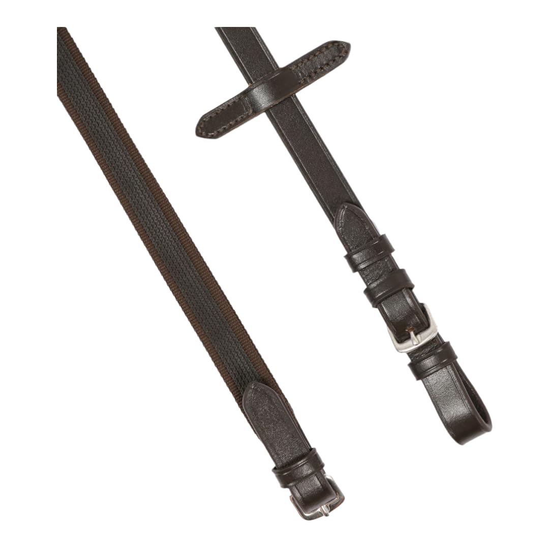 Hans Melzer Horse Equipment Zügel feingummiert, braun/messing, Extra Warmblut