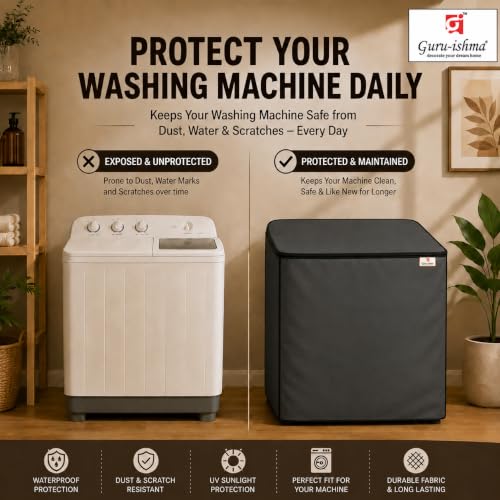 Image of Semi Automatic Washing Machine Cover for 8.5kg to 10kg Top Load | Waterproof & Dustproof Polyester Cover with Zip | Suitable with Samsung, LG, IFB, Bosch & More(54x 89 x 97 cm, Grey)
