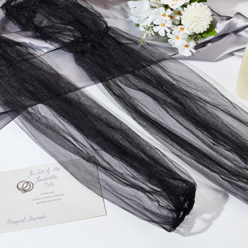 Mangas desmontables de organza guantes de malla sin dedos tul transparente 6
