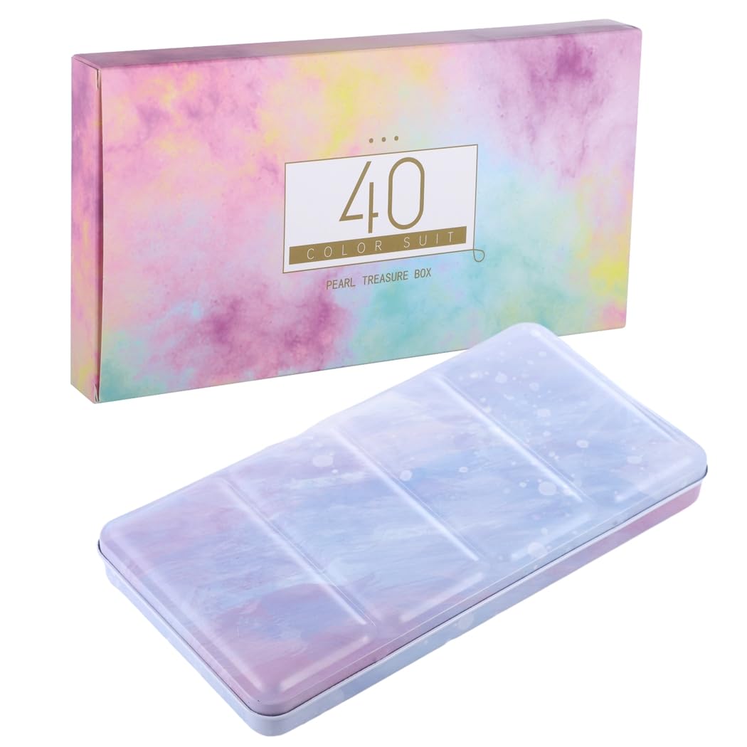 Fournitures artistiques pour artistes, débutants, amateurs, étudiants, kit de peinture aquarelle nacrée, 40 couleurs pailletées dans une boîte en étain, ensemble de peinture aquarelle