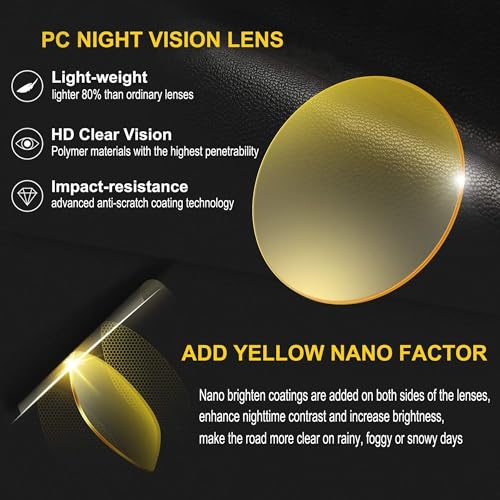 URUMQI Anti Glare Night Driving Glasses Fit Over Eyeglasses for Men Women, Polarized Nighttime Glasses HD Vision Yellow Lens4