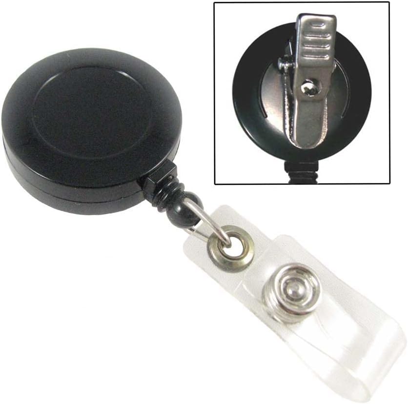 Badge Reels Retractable with Rotating Clip and Plastic Strap (Qty 50, Black)