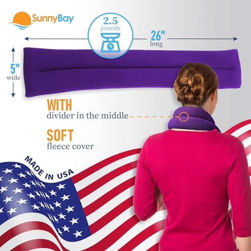 Image of SunnyBay Microwave Heating Pad, Microwavable Moist Heated Neck and Shoulder Wrap, Versatile Weighted Beanbag Cold Pack or Warm Compress for Pain Relief, 26x4 Inches, Purple
