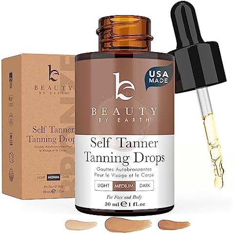 Self Tanning Drops - USA Made with Natural & Organic Ingredients, Medium Face Tanning Drops to Add to Lotion, Moisturizing Bronzing Drops for Face & Body, Toxin Free Face Tanner for Fake Tan Cover