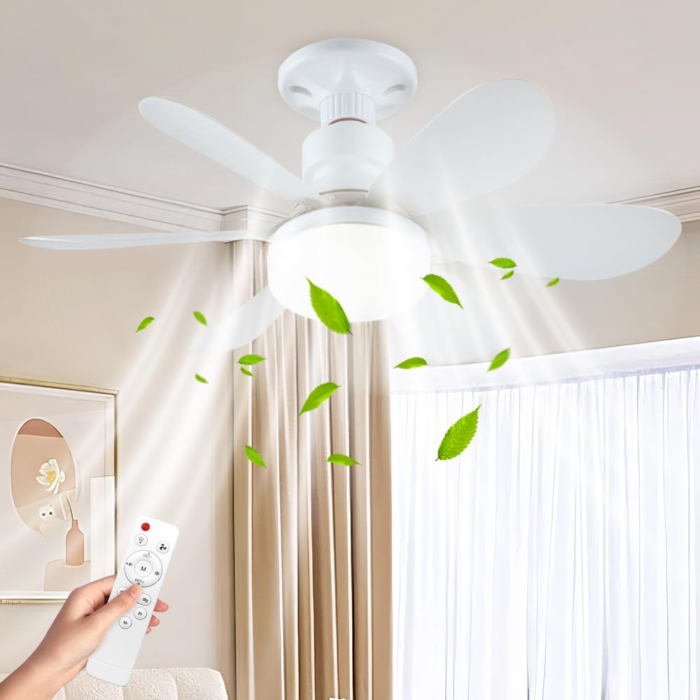 LUFEIS Ceiling Fans with Lights and Remote, 40W E27 Base Modern Ceiling Fans Lamps with Timer, 6 Blade LED Ceiling Fan Light, 3 Speeds 3 Colours 3000-6500K Dimmable, for Bedroom, Living Room (White)