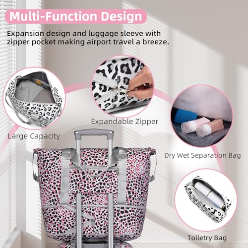 Image of LARVENDER Luggage Sets 6 Piece, Expandable Luggage Hardside PC+ABS Leopard Suitcase Sets with Spinner Wheels TSA Lock, Lightweight Rolling Suitcase for Men and Women, Leopard Pink