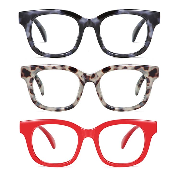 Image of 3Pack Oversized Style Reading Glasses For Women Men Spring Hinges Blue Light Blocking Computer Readers