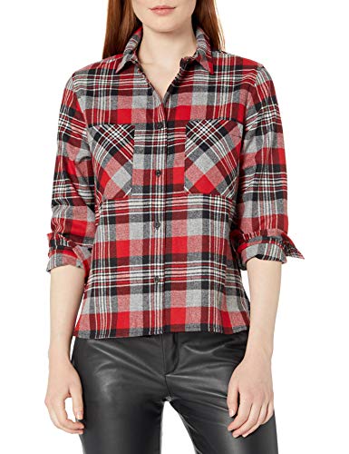 Pendleton Women's Piper Cropped Wool Shirt, Red/Black Plaid, LG