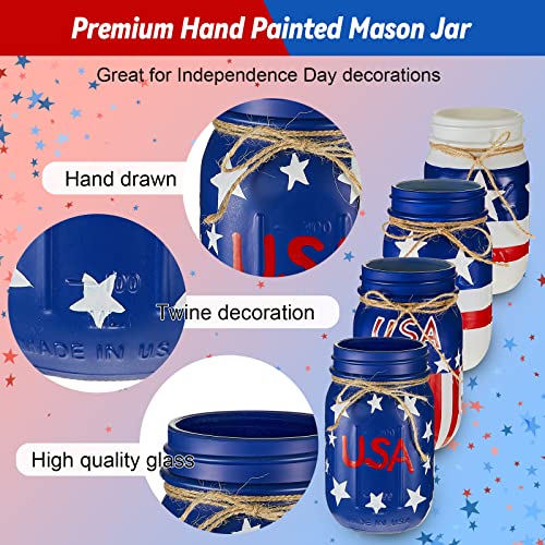 4 Pieces American Flag Mason Jars Americana Decor 4Th Of July Decorations Mini Tiered Tray Decor Set Patriotic Decorations Rustic Mason Jar Centerpiece For Table Shelf Home Kitchen Decors Gift Ideas #TOP2