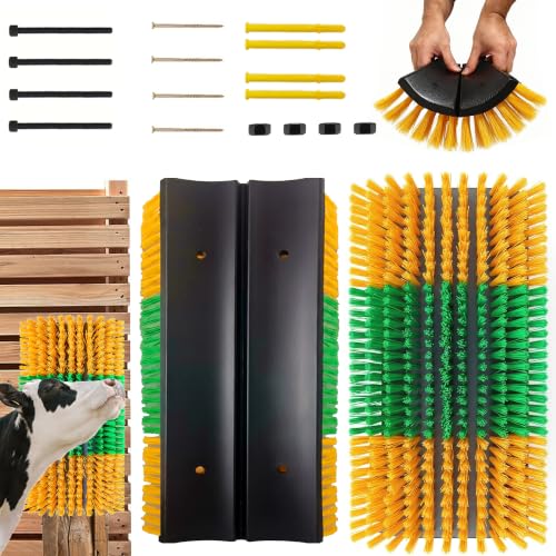 Livestock Scratching Brush 2 Pack for Cattle Horses and Goats Bendable Cow Scratcher Goat Scratching Post and Horse Scratcher with Durable Nylon Bristles and 8 Stainless Steel Screws