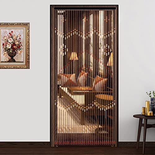 DDBESSIC Wooden Bead Curtain Hanging Door Curtain 35.5x82 Wooden Natural Curtain Thread Wood Bead Curtain for Living Room Bedroom Closet Cafe Restaurant