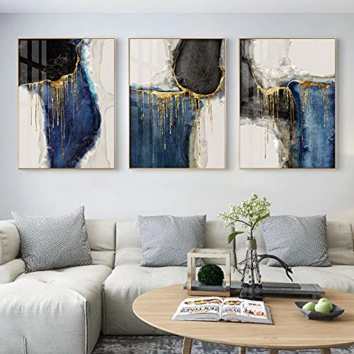 Impression sur toile abstraite dorée pour raviver un mur vide ensemble 3 pièces 50x70cm