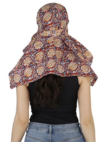 Image of Women and Girls Printed Scarf Cum Face Cover Mask Head Neck Face Safety Sun Protection Scarf Mask Head Bandana Wrap Pure Cotton Printed Stole