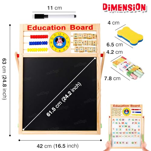 Image of Zest 4 Toyz Multipurpose Double-Sided Magnetic Wooden Writing Board Mathematical Calculations & English Alphabets Children Board with 51pcs Wooden Magnets Letters(White and Black)-Size: 44 x 36 cm