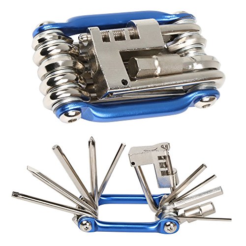 Herramienta multiusos para bici Mture, 11 en 1, de acero inoxidable, desplegable, de bolsillo, color azul