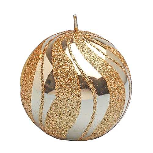 G Decor Gold Spiral Glitter Glass Effect Reflecting Gloss Pillar Candles Anniversary New Home Gift (Gold Ball)