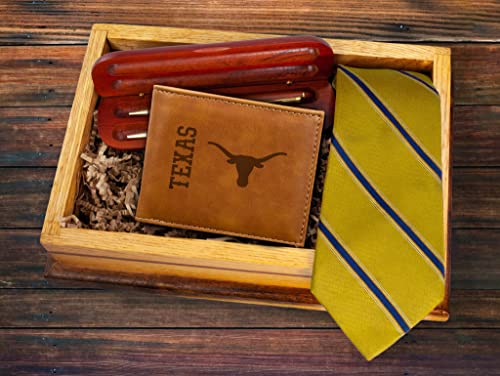 Image of Rico Industries NCAA Texas Longhorns Billfold Wallet, Brown - Laser Engraved Vegan Leather, 4 Card Slots, ID Window