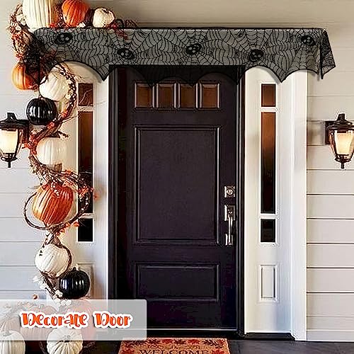 Image of AerWo Skull Spiderweb Halloween Fireplace Mantel Scarf Decorations Indoor