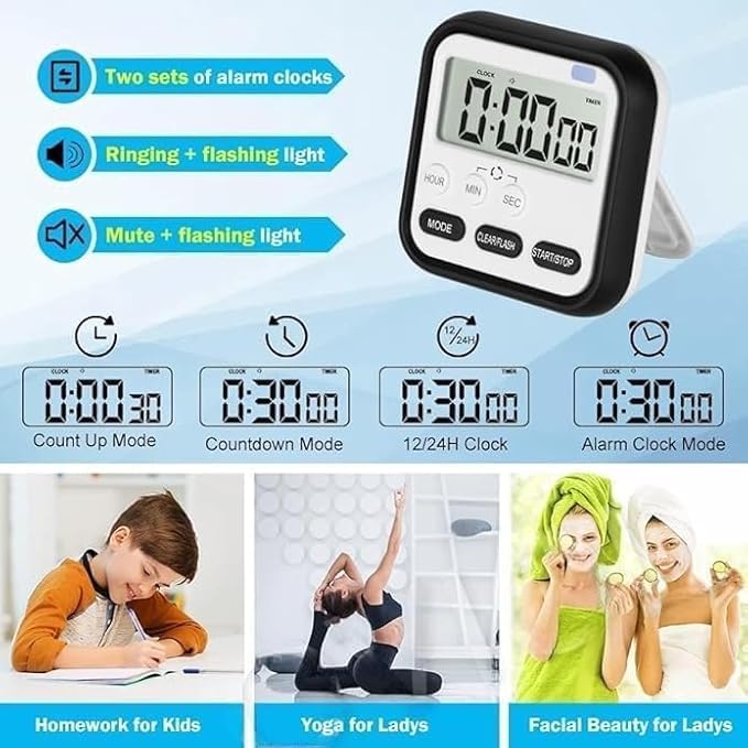 Image of Loud Digital Alarm Clock for Heavy Sleepers, Large Display 24Hr Desk Table Clock with Time & Date, Magnetic Retractable Stand, Compact Study Timer for Students Bedroom Home Office Kitchen (Blue)