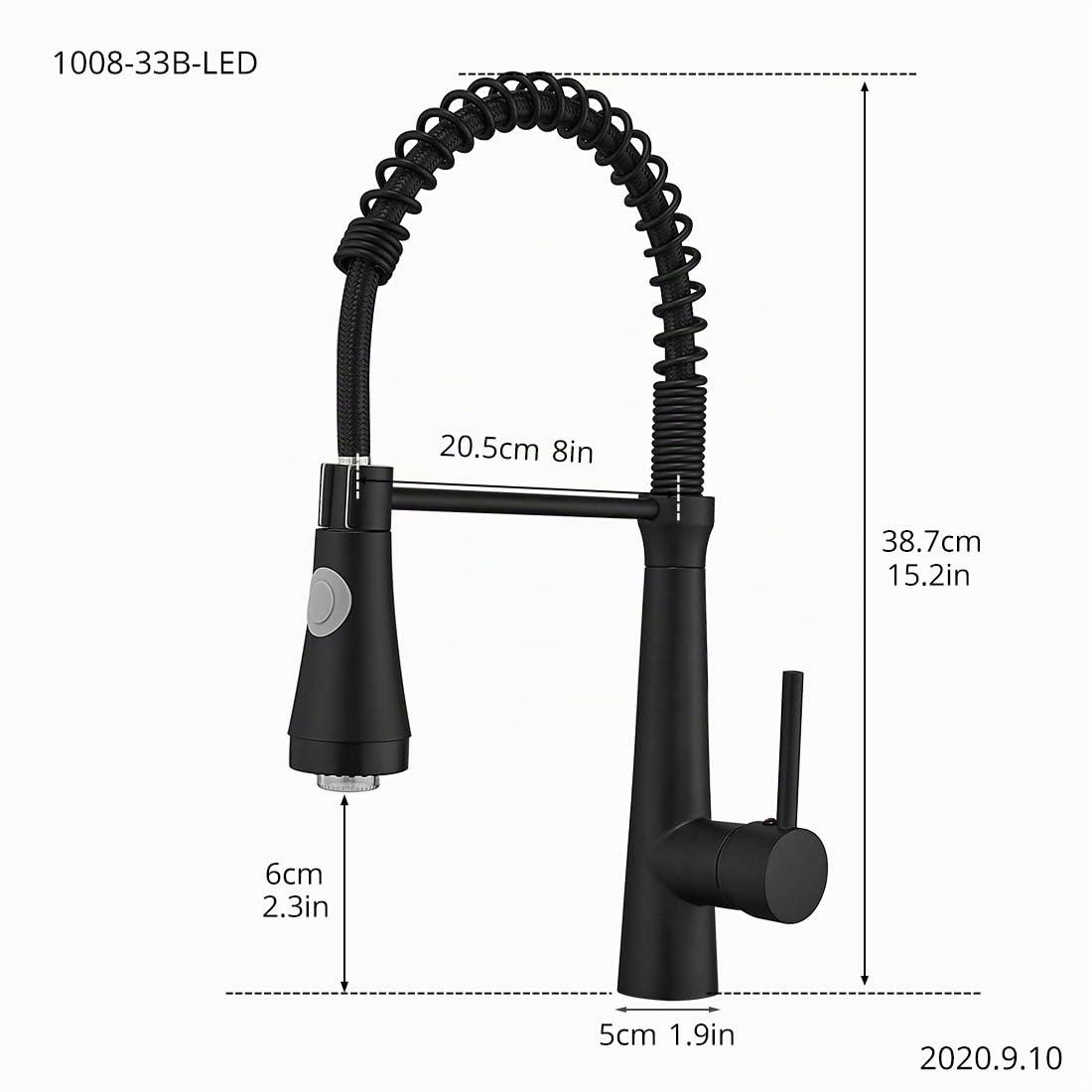 TIMACO LED Grifo de Cocina Negro con Muelle en Espiral, Rotación de 360 °, Monomando, Grifo Mixto Caliente y Frío