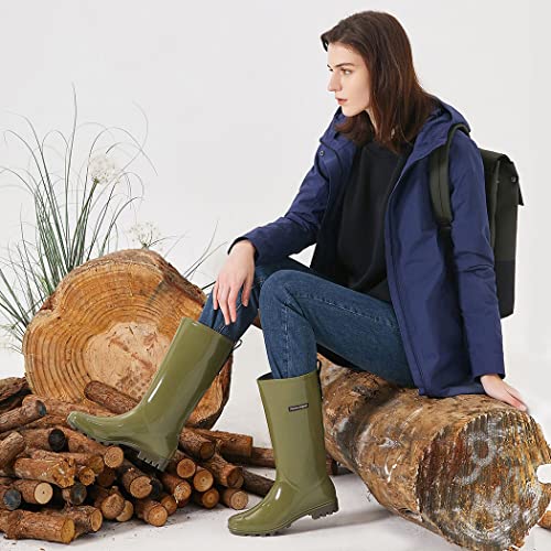Image of planone Tall Rain Boots Women Fashion Waterproof Boots for Women Light Outdoor Garden Shoes Muck Boots for Ladies Non Slip Work Shoes Rubber Boots with Premium Comfort Insole