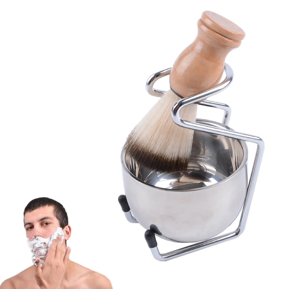 Blaireau de rasage, set de rasage 3 en 1 pour homme, blaireau à barbe, bol de rasage, support de rasage et coffret cadeau pour homme en acier inoxydable