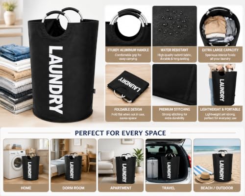Image of Laundry Bag with Aluminum Handles, Foldable Large Clothes Storage Basket