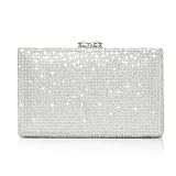 CARIEDO Women's Rhinestones Evening Handbag Crystal Clutch Bridal Purse for Wedding Prom Night Out Party(SILVER)