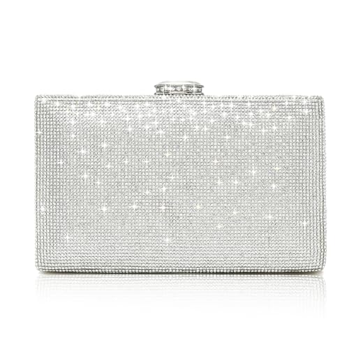 CARIEDO Bolsa de mão feminina brilhante elegante com glitter para noite bolsa de mão para noite, dança, casamento, formatura, noiva, Prata 202315, Small to Medium, Elegante