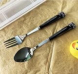 Cute Cat Dinnerware Set Ceramics Handle Stainless Steel Dessert Fork Animal Coffee Spoon Ice Cream Spoon (Black Cat)