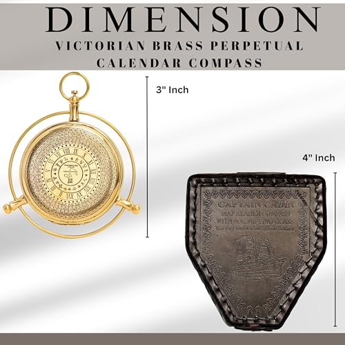 Brújula Calendario Perpetuo de Latón Victoriana con Caja de Cuero Grabada miniatura 2