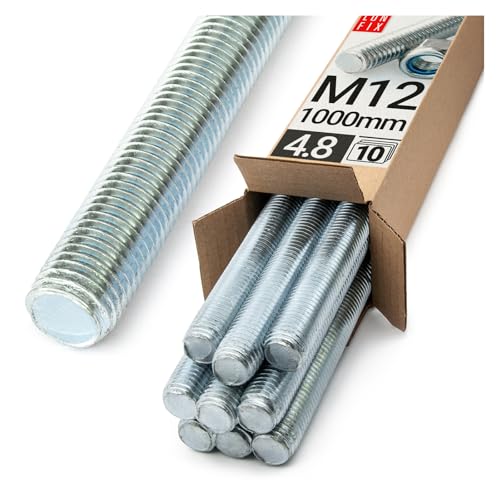 Lun Fix Gewindestange M12 x 1000 mm 10 Stück DIN 975/976 Vollgewinde Festigkeitsklasse 4.8 Stahl verzinkt galvanisch metrisch Gewindestab