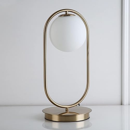 Miniatura 5 de Globo lámpara de mesa dorada lámpara de mesa moderna de mediados de siglo lámpara de mesa de cristal blanco lámpara de mesa pequeña lámpara de mesa