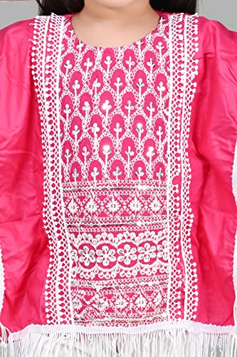 Image of Cotton Casual Embroidered Kaftan Kurta with Pant Set for Girls