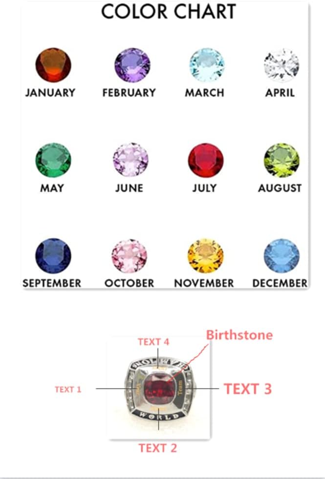 Custom Birthstone Championship Ring Trophy Football Basketball Baseball Hockey Esports Fantasy Rec League High School College Class Ring