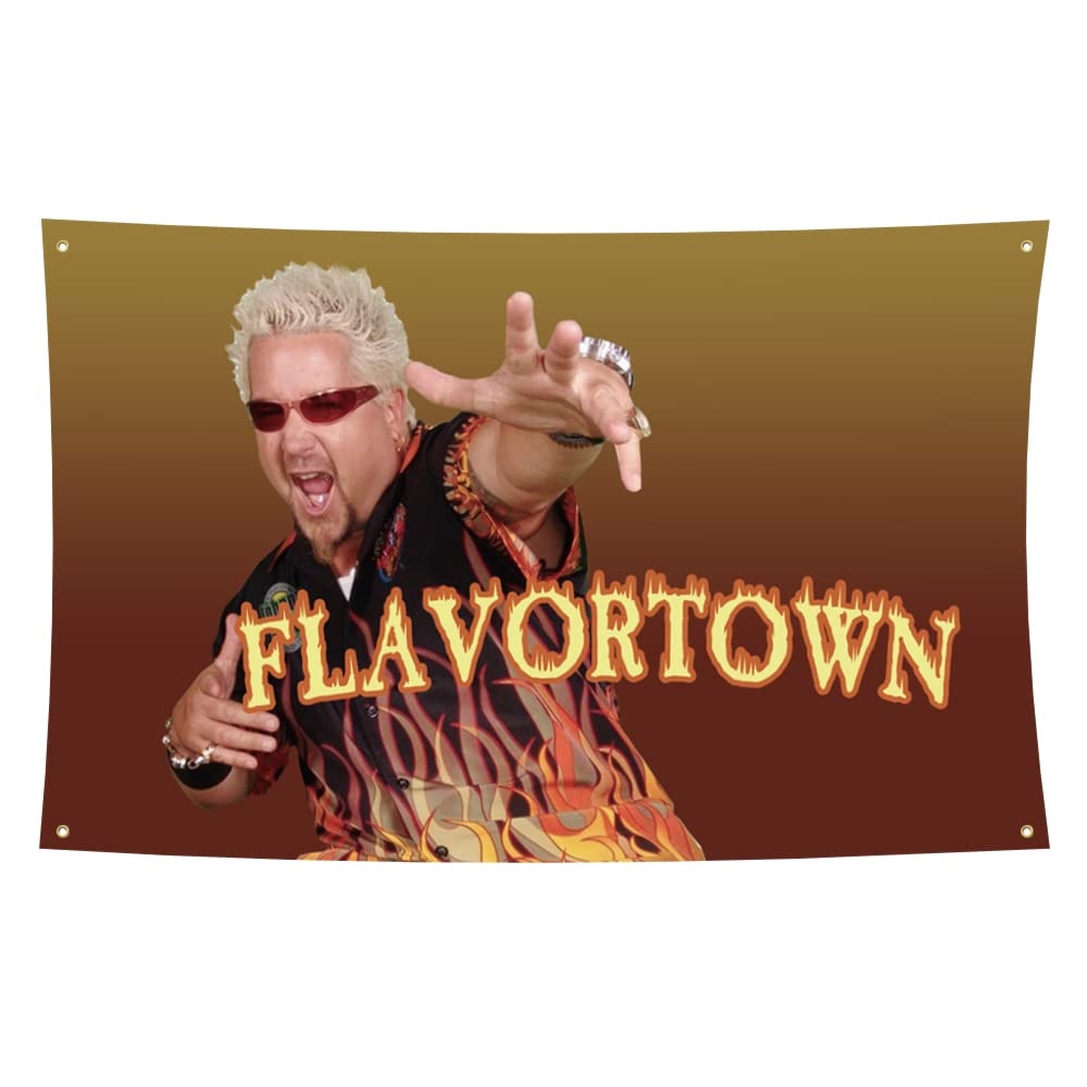 Loveon Guy Fieri Flavortown Flag,3x5 ft Banner,Funny Poster Durable Man Cave Wall Flag with 4 Brass Grommets for College Dorm Room Decor,Outdoor Party