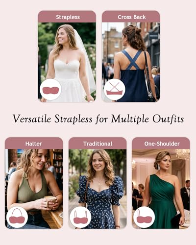 Image of HACI Push up Strapless Bra Thick Padded Demi Underwire Add a Cup Convertible Straps Tshirts Multiway