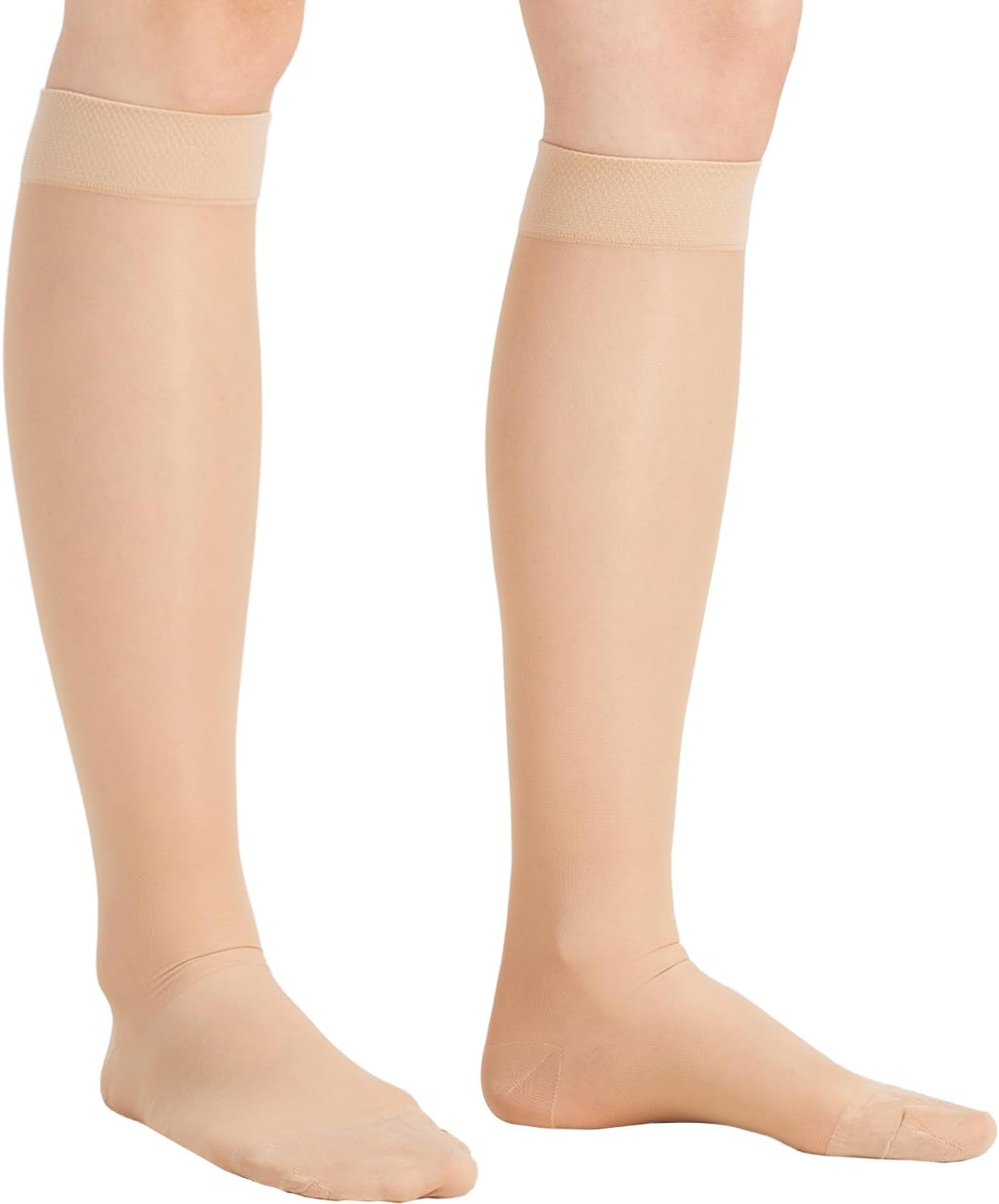 Sheer Compression Stockings for Women - Knee High 15-20 mmHg Support Hose Compression Socks for Improving Circulation, Leg Fatigue and Swelling, Nude, Small
