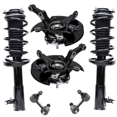 Image of Detroit Axle - Front Steering Knuckles w /Hubs + Quick Struts w /Coil Spring Assembly Sway Bars Replacement for 2006-2011 Honda Civic Sedan