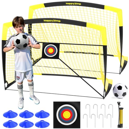 Image of Happy Jump Portable Soccer Goal 7x5 & 5x3.6 FT, Large-Frame Training Net | Great for Kids Ages 6-14 Skill Development, Ideal for Backyard Park School Beach Indoor Outdoor, Easy Fold Durable Dacron Net