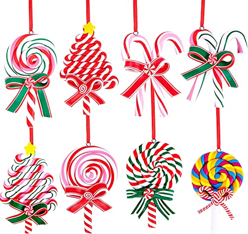 8-teiliges Weihnachts-Lollipop-Ornament-Set, Weihnachtsbonbons, Polymer-Ton, Ornament, Weihnachtsdekoration, künstliche Zuckerstange, Süßigkeiten-Anhänger, Weihnachtsbaum-Partyzubehör Cover