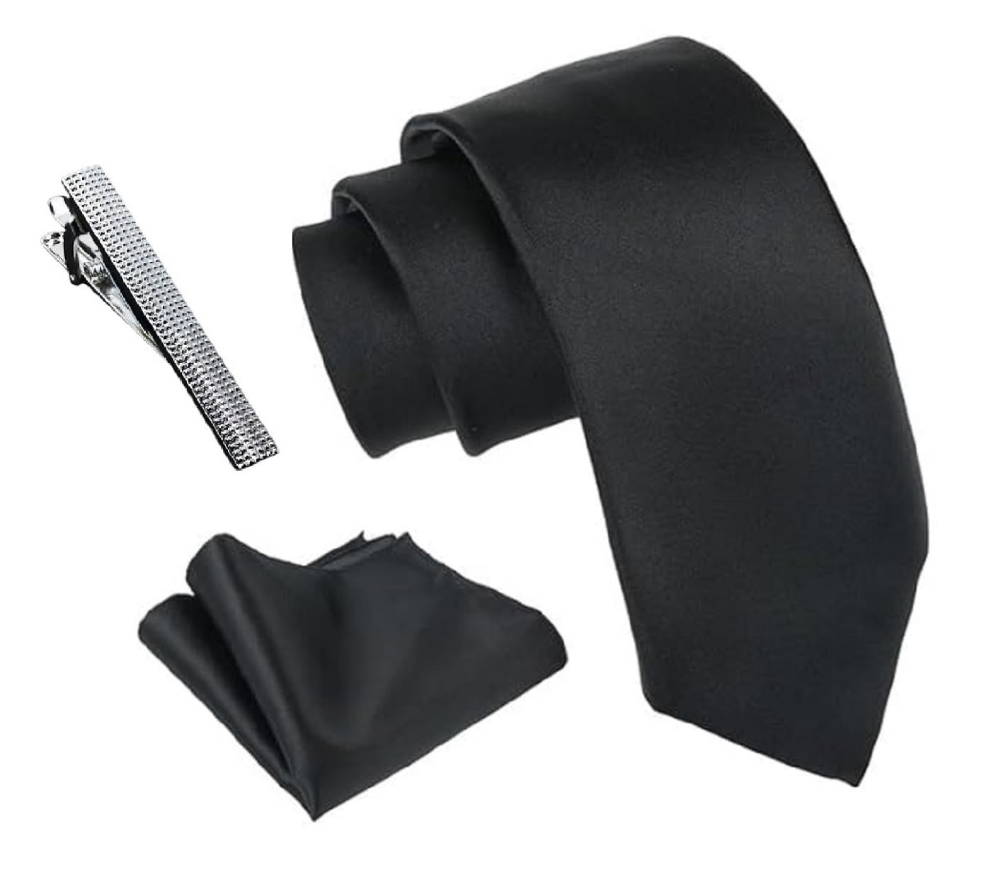 FashMade Men's Premium Solid Color Microfiber Tie and Pocket Square Set with Pure Brass Textured Silver Tie Pin – 3 Piece Luxury Formal Combo for Weddings & Business-image-17