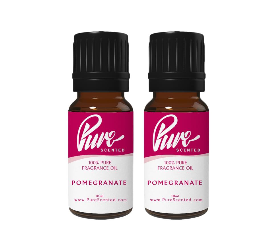 Pure Scented 20ml Fragrance Oils - 2 x 10ml Suitable for Candles, Soaps, Slime, Diffusers, Cosmetics, Wax Melts, Designer (2 x 10ml, Pomegranate)